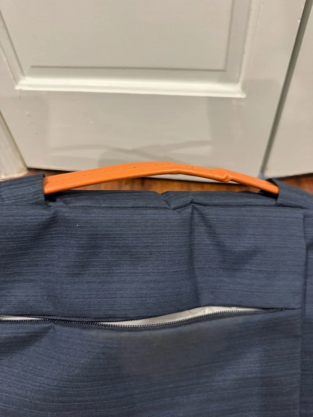 Navy Laptop Briefcase with Tan Handle